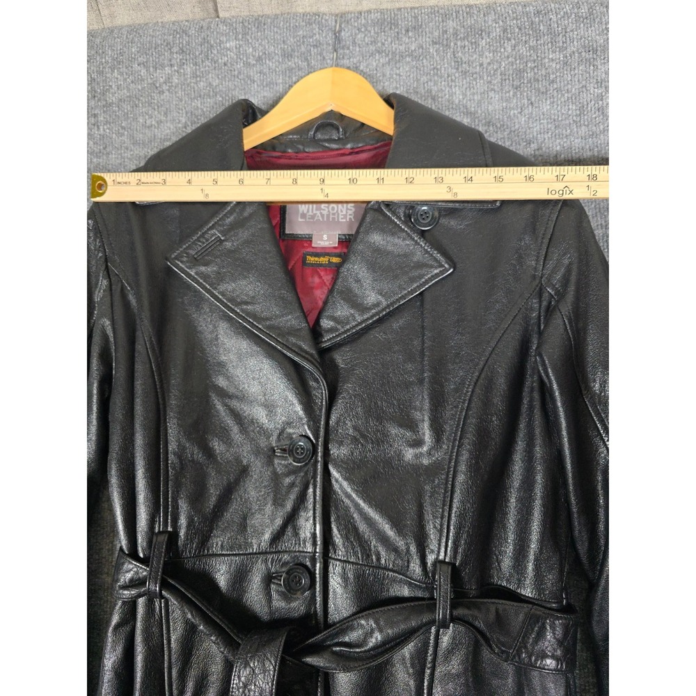 Wilsons Leather Trench Coat Belted Black Women's Size Small Thinsulate Lined - Picture 9 of 15